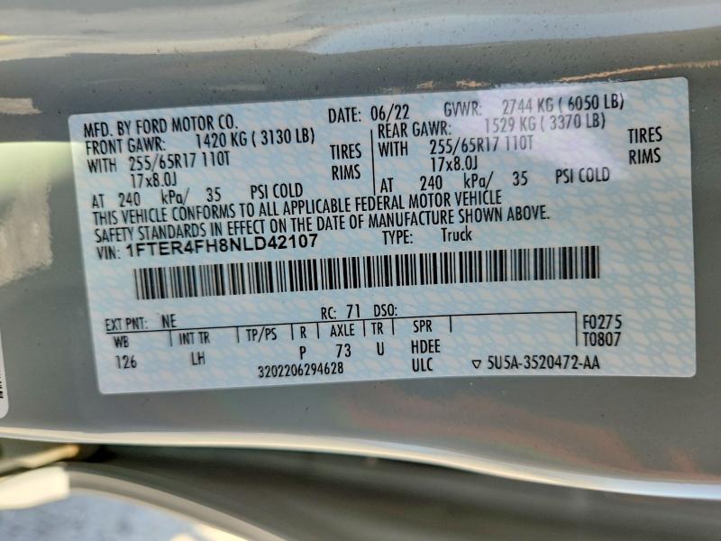 Aukcja sprzedaży 2022 Ford Ranger, vin: 1FTER4FH8NLD42107, numer aukcji: 63933866