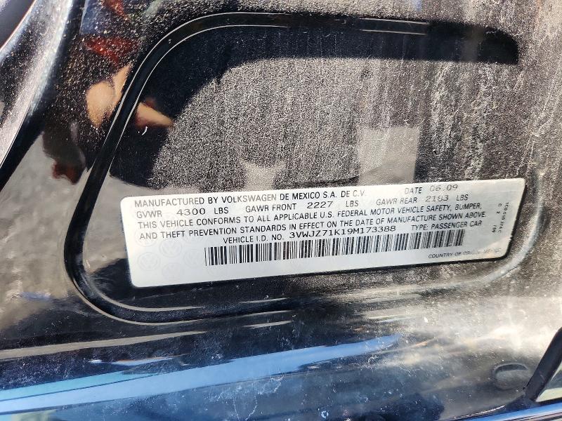 2009 Volkswagen Jetta მანქანა იყიდება აუქციონზე, vin: 3VWJZ71K19M173388, აუქციონის ნომერი: 66124656