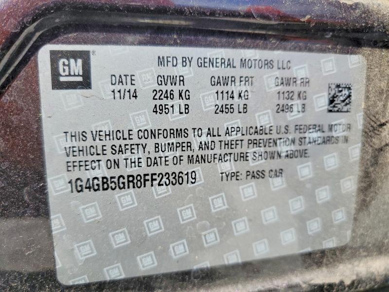 2015 Buick Lacrosse მანქანა იყიდება აუქციონზე, vin: 1G4GB5GR8FF233619, აუქციონის ნომერი: 65055556