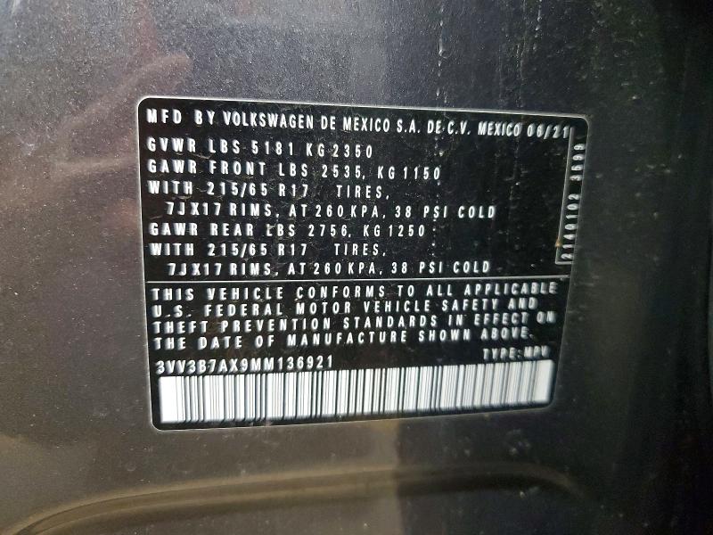 Продаж на аукціоні авто 2021 Volkswagen Tiguan, vin: 3VV3B7AX9MM136921, номер лоту: 64616916