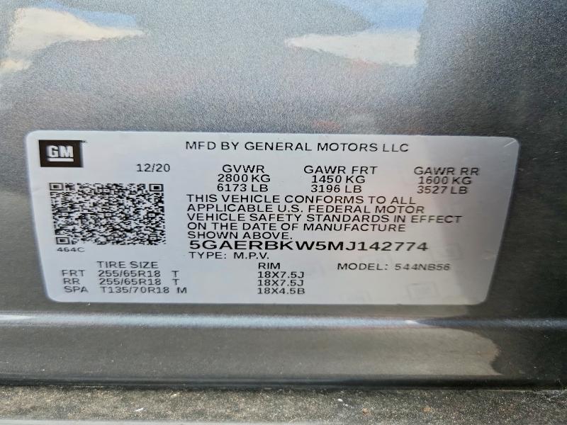 65687066 :رقم المزاد ، 5GAERBKW5MJ142774 vin ، 2021 Buick Enclave مزاد بيع