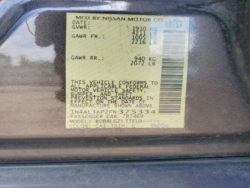 Продаж на аукціоні авто 2015 Nissan Altima, vin: 1N4AL3AP2FN375334, номер лоту: 61233686