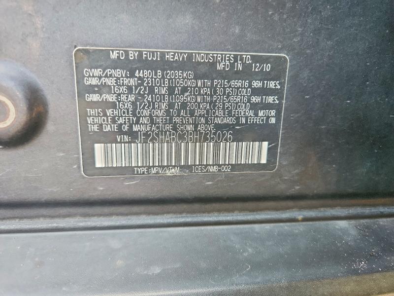64994876 :رقم المزاد ، JF2SHABC3BH735026 vin ، 2011 Subaru Forester مزاد بيع