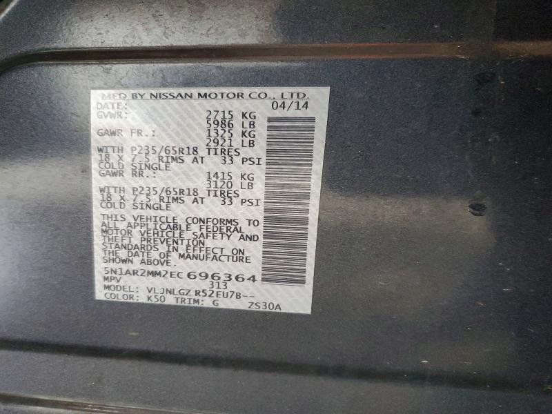 Продаж на аукціоні авто 2014 Nissan Pathfinder, vin: 5N1AR2MM2EC696364, номер лоту: 65329836