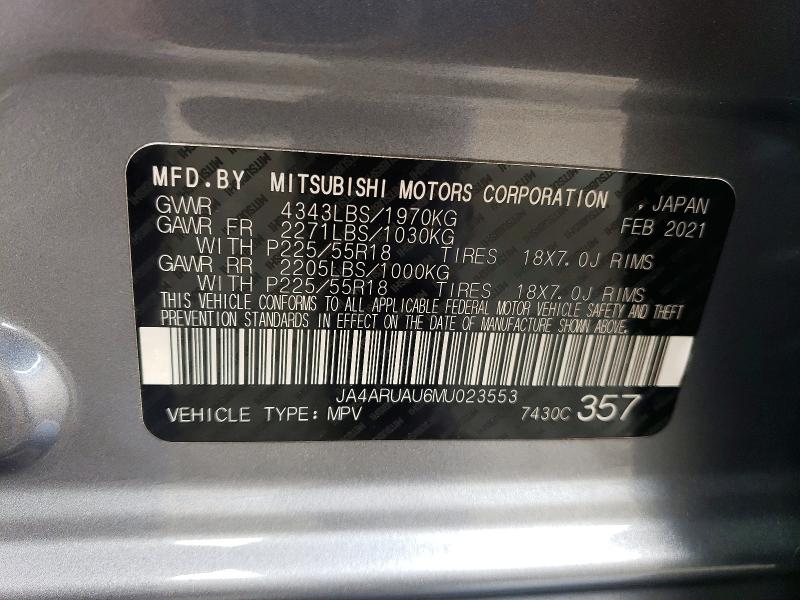 2021 Mitsubishi Outlander Sport მანქანა იყიდება აუქციონზე, vin: JA4ARUAU6MU023553, აუქციონის ნომერი: 64956496