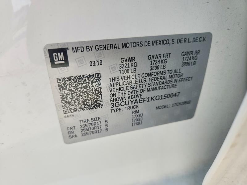 2019 Chevrolet Silverado მანქანა იყიდება აუქციონზე, vin: 3GCUYAEF1KG150047, აუქციონის ნომერი: 65238816