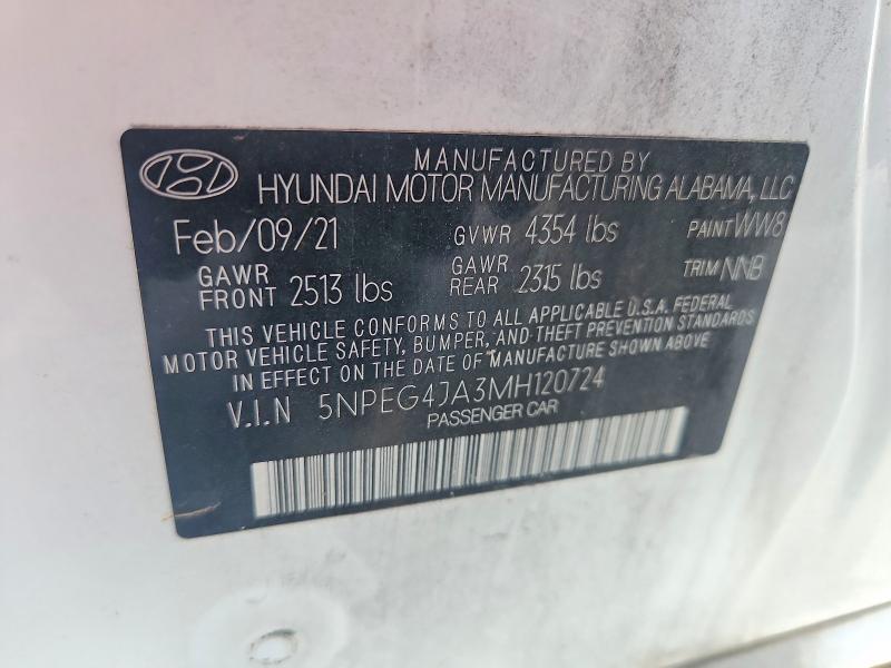 2021 Hyundai Sonata მანქანა იყიდება აუქციონზე, vin: 5NPEG4JA3MH120724, აუქციონის ნომერი: 64563276