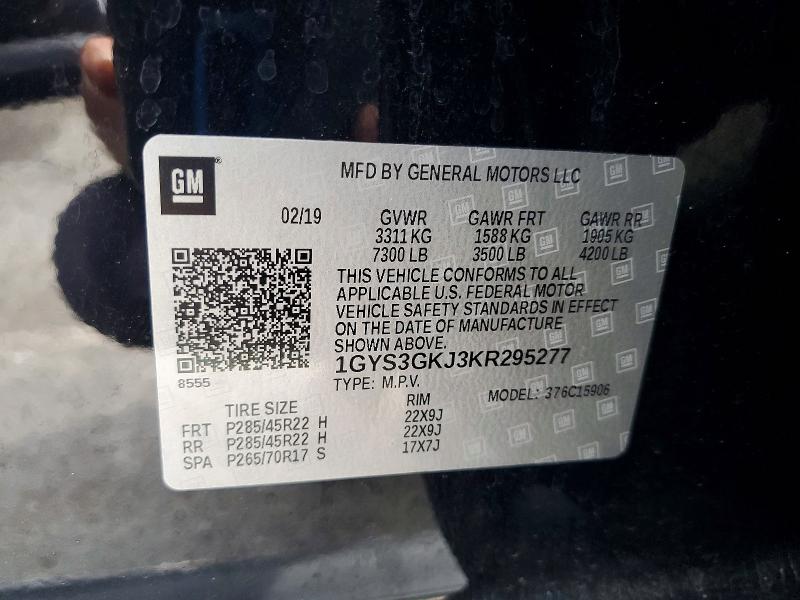 66143576 :رقم المزاد ، 1GYS3GKJ3KR295277 vin ، 2019 Cadillac Escalade مزاد بيع