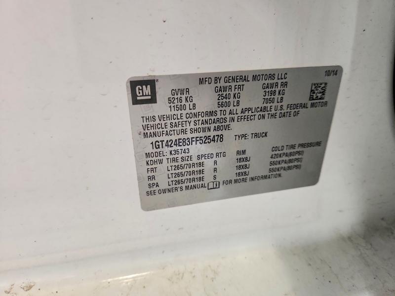 Продаж на аукціоні авто 2015 Gmc Sierra, vin: 1GT424E83FF525478, номер лоту: 65795626
