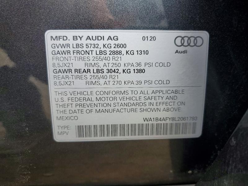 2020 Audi Sq5 მანქანა იყიდება აუქციონზე, vin: WA1B4AFY8L2061793, აუქციონის ნომერი: 65614196