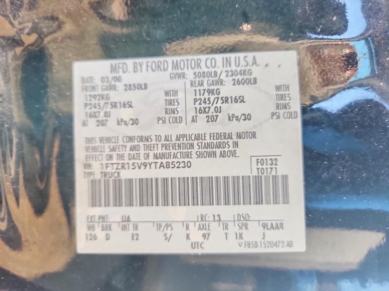 64154816 :رقم المزاد ، 1FTZR15V9YTA85230 vin ، 2000 Ford Ranger مزاد بيع