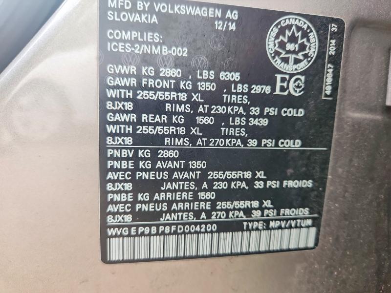 Продажа на аукционе авто 2015 Volkswagen Touareg, vin: WVGEP9BP8FD004200, номер лота: 65534676