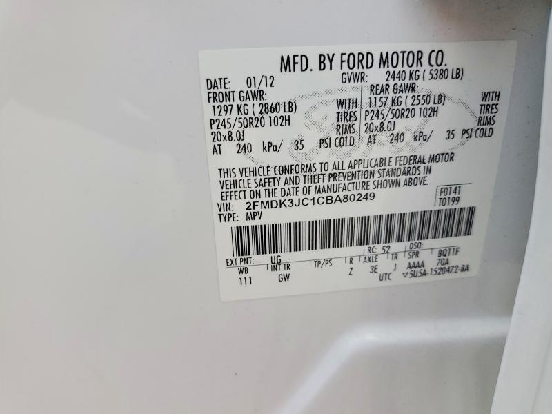 Aukcja sprzedaży 2012 Ford Edge, vin: 2FMDK3JC1CBA80249, numer aukcji: 63143516