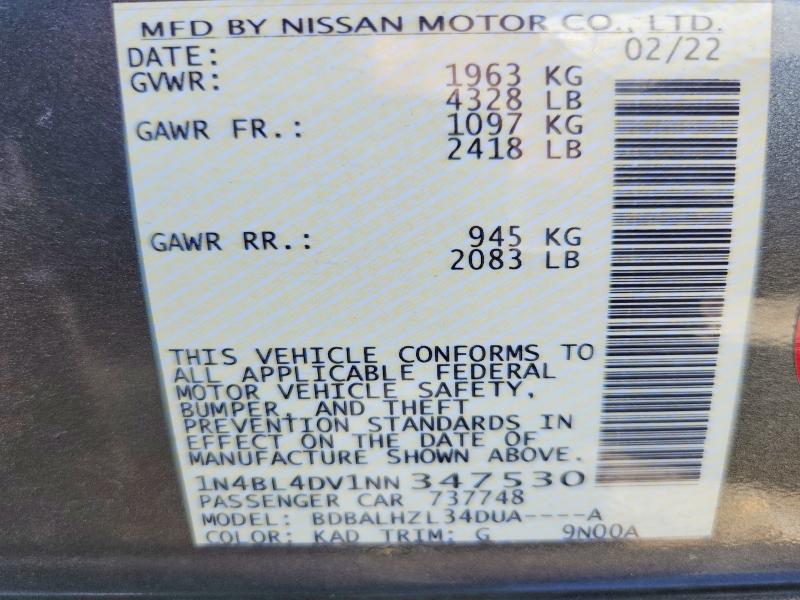 Продаж на аукціоні авто 2022 Nissan Altima, vin: 1N4BL4DV1NN347530, номер лоту: 65294506