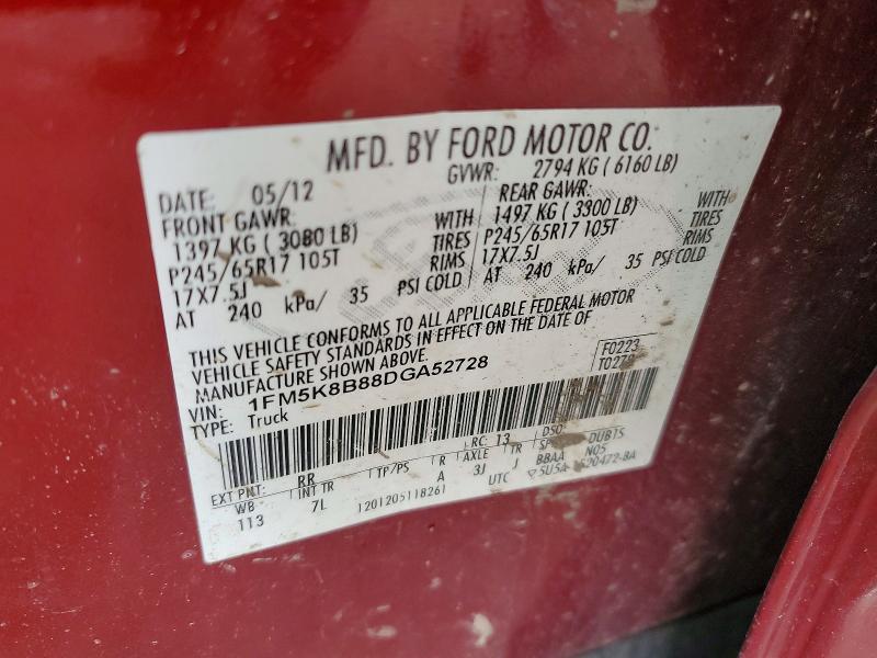 Продаж на аукціоні авто 2013 Ford Explorer, vin: 1FM5K8B88DGA52728, номер лоту: 65956106