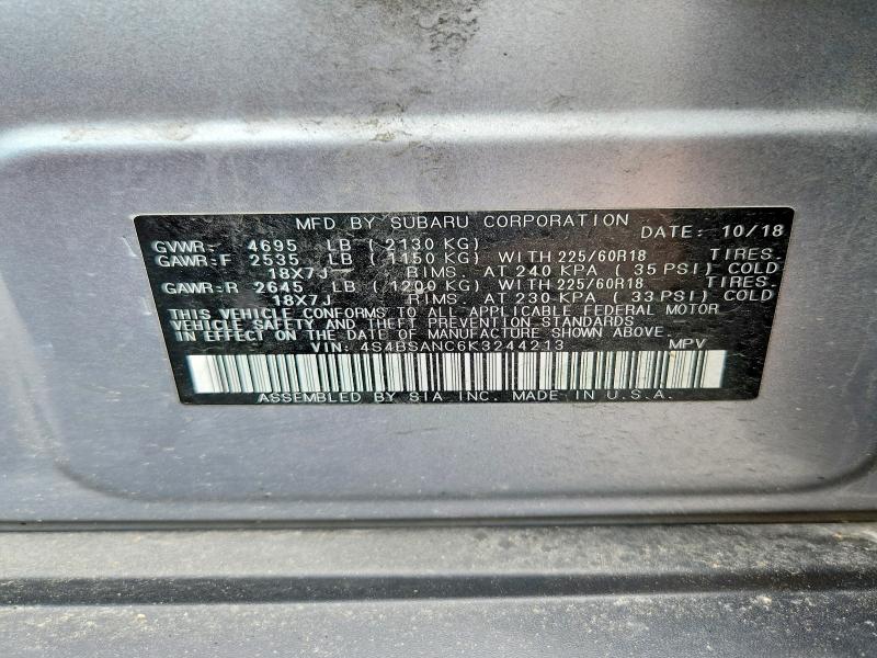 Aukcja sprzedaży 2019 Subaru Outback, vin: 4S4BSANC6K3244213, numer aukcji: 52411596