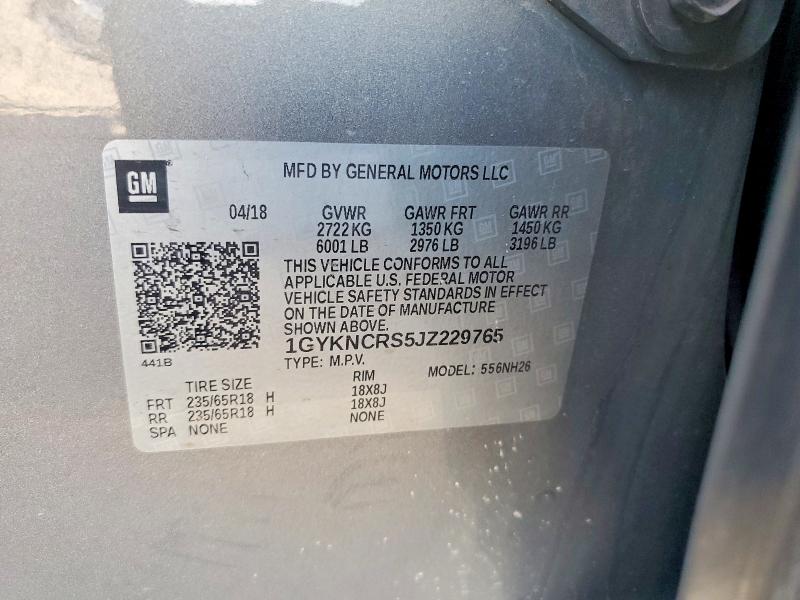 2018 Cadillac Xt5 მანქანა იყიდება აუქციონზე, vin: 1GYKNCRS5JZ229765, აუქციონის ნომერი: 66389306