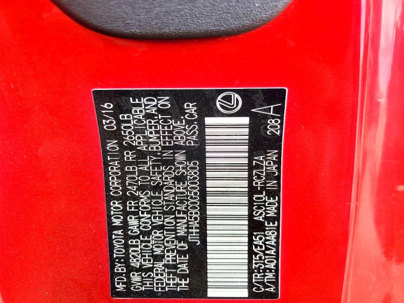 Aukcja sprzedaży 2016 Lexus Rc, vin: JTHHA5BC0G5003805, numer aukcji: 62817576