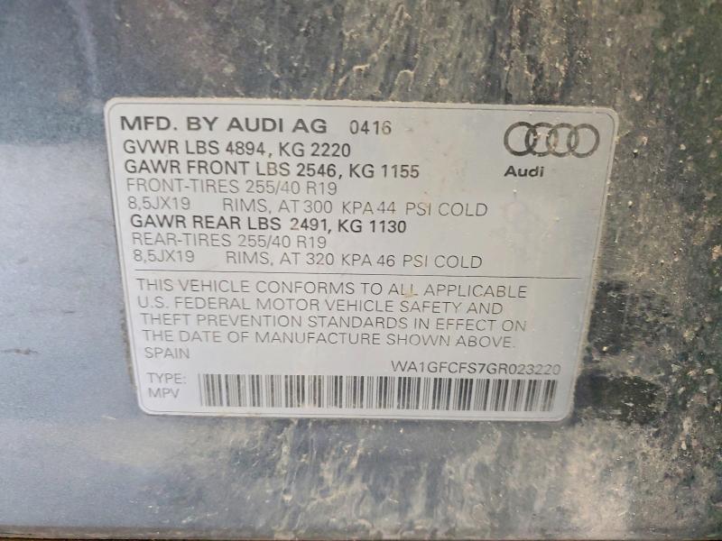 66079256 :رقم المزاد ، WA1GFCFS7GR023220 vin ، 2016 Audi Q3 مزاد بيع