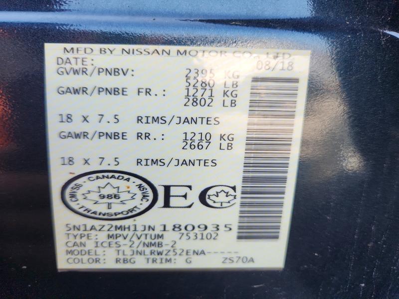 Aukcja sprzedaży 2018 Nissan Murano, vin: 5N1AZ2MH1JN180935, numer aukcji: 66999856
