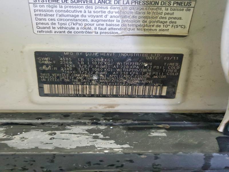 2011 Subaru Outback მანქანა იყიდება აუქციონზე, vin: 4S4BRCAC2B3406402, აუქციონის ნომერი: 65307306