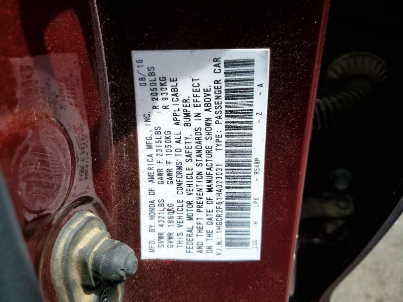 67133916 :رقم المزاد ، 1HGCR2F61HA023031 vin ، 2017 Honda Accord مزاد بيع