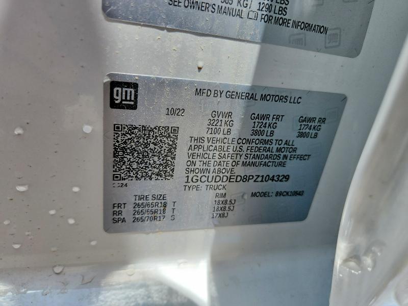 2023 Chevrolet Silverado მანქანა იყიდება აუქციონზე, vin: 1GCUDDED8PZ104329, აუქციონის ნომერი: 63541766