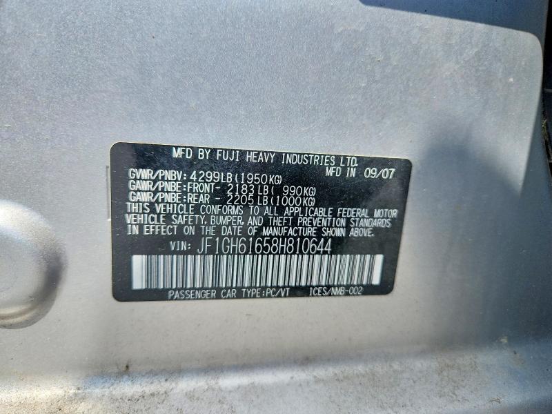 Продажа на аукционе авто 2008 Subaru Impreza, vin: JF1GH61658H810644, номер лота: 64948136