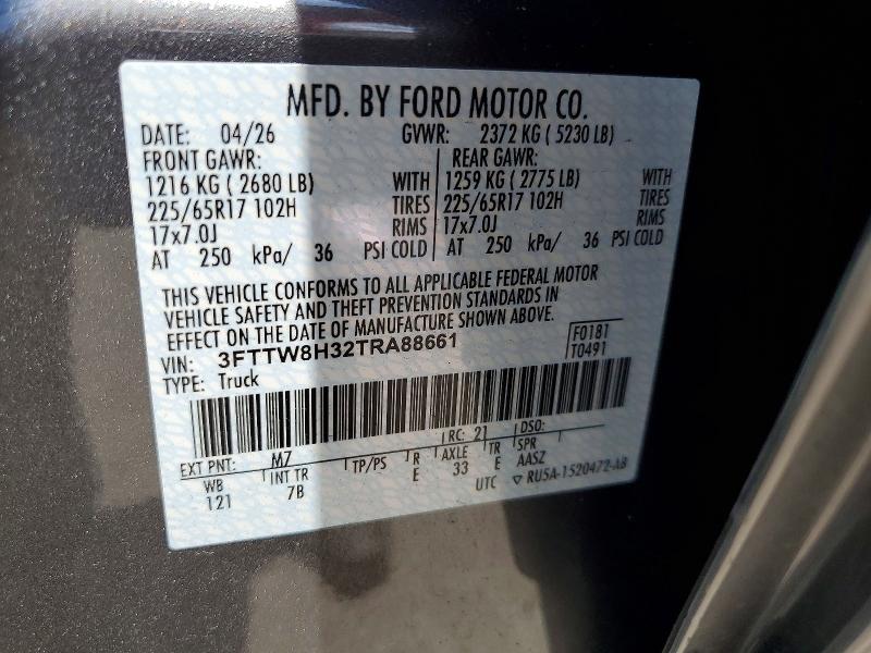 Aukcja sprzedaży 2026 Ford Maverick, vin: 3FTTW8H32TRA88661, numer aukcji: 64489506