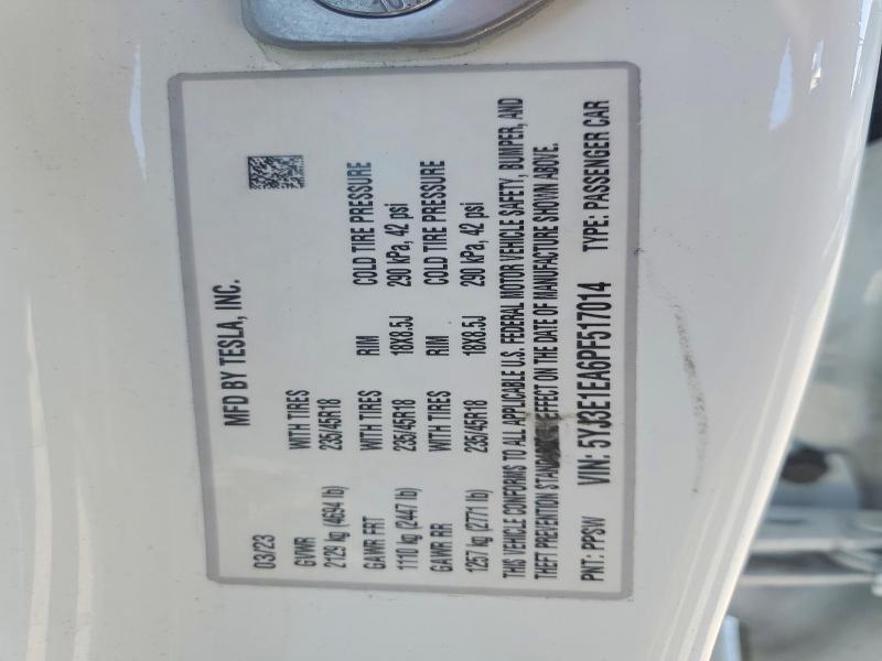 Продаж на аукціоні авто 2023 Tesla Model 3, vin: 5YJ3E1EA6PF517014, номер лоту: 63705536