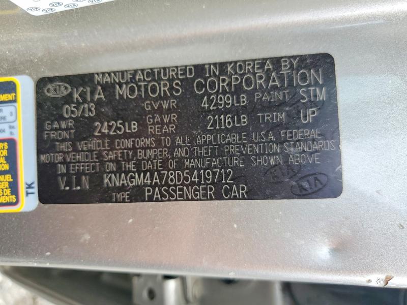 2013 Kia Optima მანქანა იყიდება აუქციონზე, vin: KNAGM4A78D5419712, აუქციონის ნომერი: 64480476
