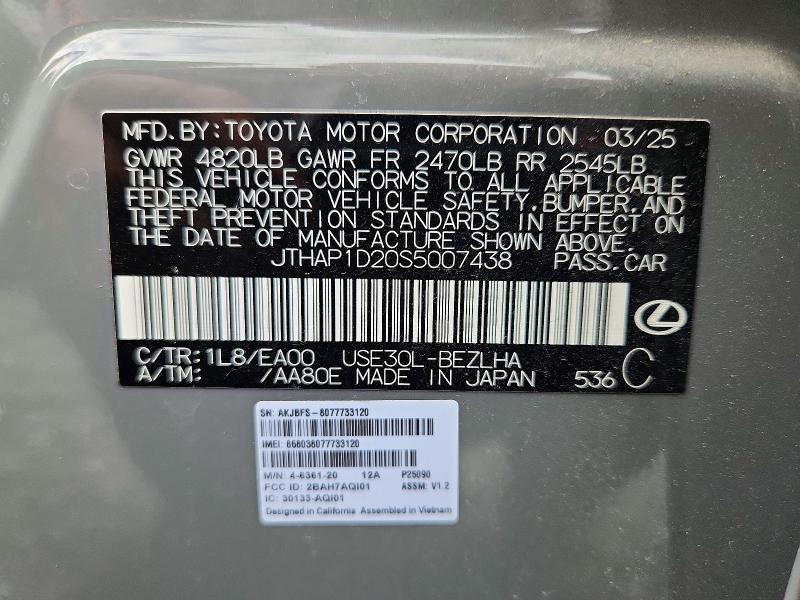 Продажа на аукционе авто 2025 Lexus Is 500, vin: JTHAP1D20S5007438, номер лота: 65433986