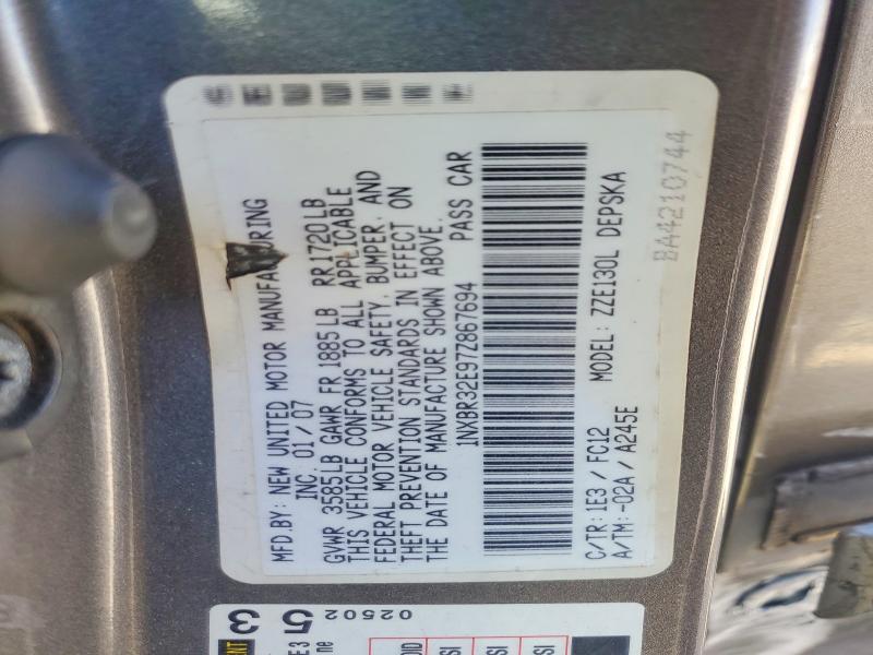 Продажа на аукционе авто 2007 Toyota Corolla, vin: 1NXBR32E97Z867694, номер лота: 63910646