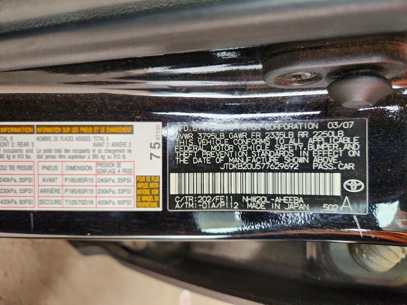 Aukcja sprzedaży 2007 Toyota Prius, vin: JTDKB20U577629692, numer aukcji: 63950426
