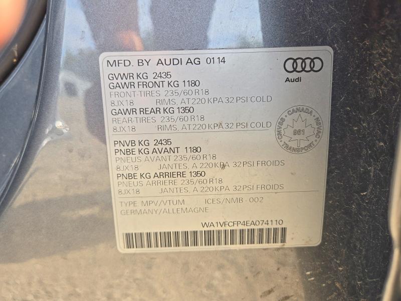 2014 Audi Q5 მანქანა იყიდება აუქციონზე, vin: WA1VFCFP4EA074110, აუქციონის ნომერი: 63755696
