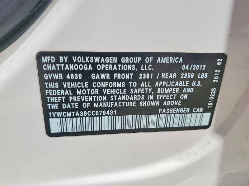 Продажа на аукционе авто 2012 Volkswagen Passat, vin: 1VWCM7A39CC079431, номер лота: 64504916