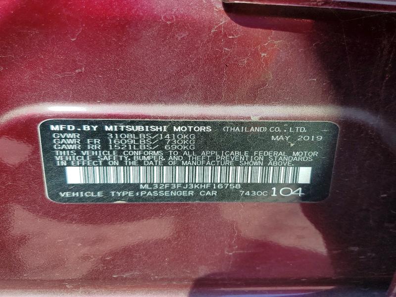 Aukcja sprzedaży 2019 Mitsubishi Mirage, vin: ML32F3FJ3KHF16758, numer aukcji: 61453006