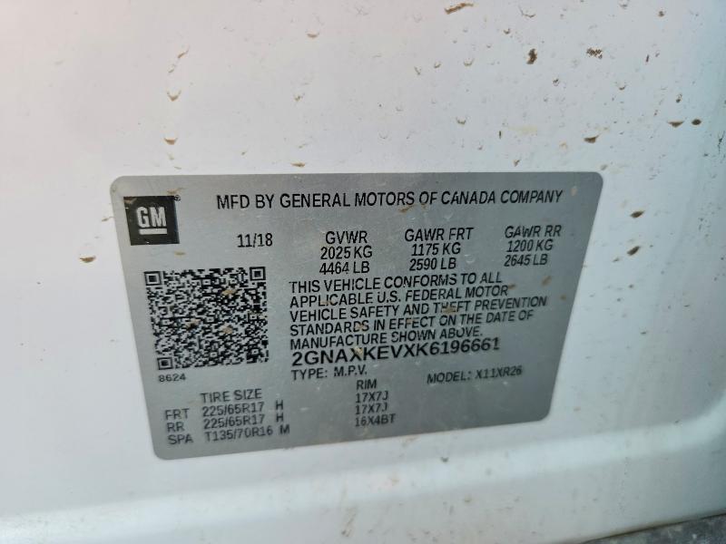 66304126 :رقم المزاد ، 2GNAXKEVXK6196661 vin ، 2019 Chevrolet Equinox مزاد بيع