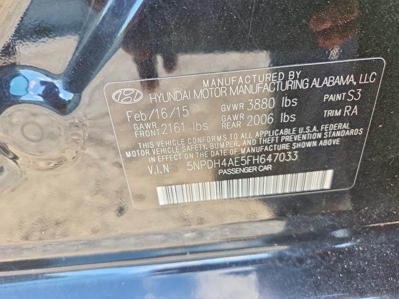 2015 Hyundai Elantra მანქანა იყიდება აუქციონზე, vin: 5NPDH4AE5FH647033, აუქციონის ნომერი: 64991926