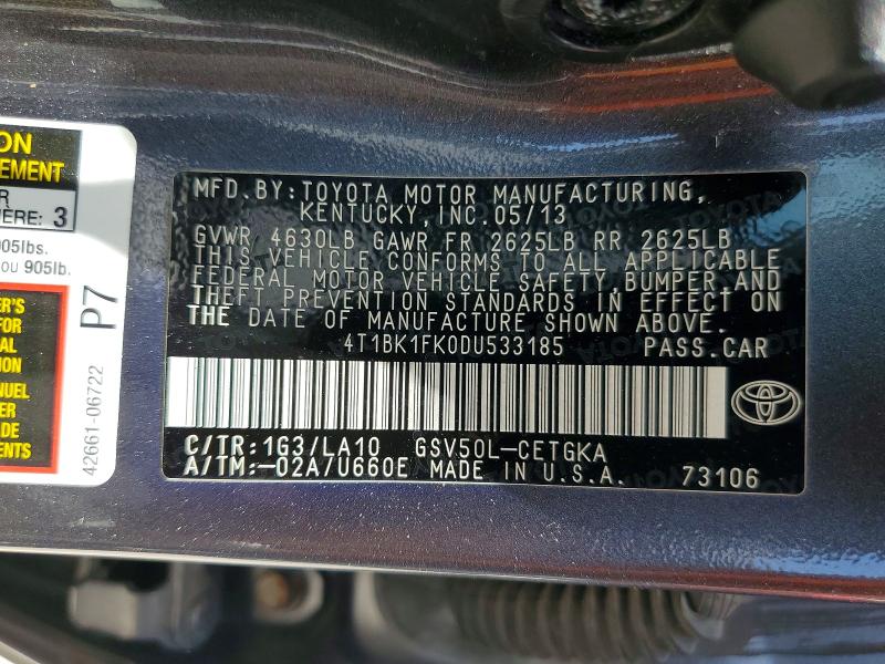 Продажа на аукционе авто 2013 Toyota Camry, vin: 4T1BK1FK0DU533185, номер лота: 64053336