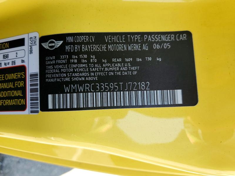 Продажа на аукционе авто 2005 Mini Cooper, vin: WMWRC33595TJ72182, номер лота: 64414456
