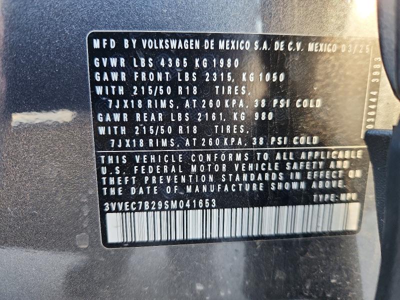 Продаж на аукціоні авто 2025 Volkswagen Taos, vin: 3VVEC7B29SM041653, номер лоту: 64808526