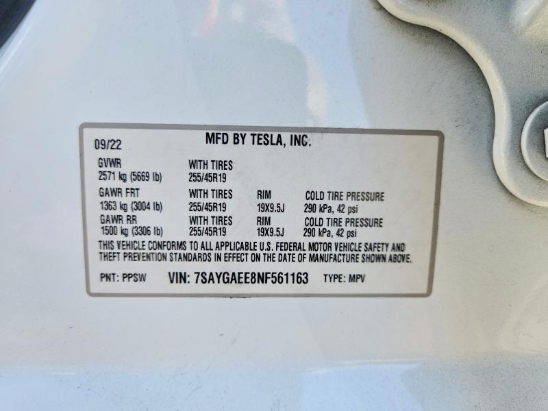 Aukcja sprzedaży 2022 Tesla Model Y, vin: 7SAYGAEE8NF561163, numer aukcji: 64780866
