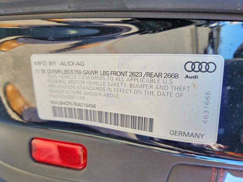 Aukcja sprzedaży 2019 Audi S5, vin: WAUB4CF57KA016496, numer aukcji: 65472926