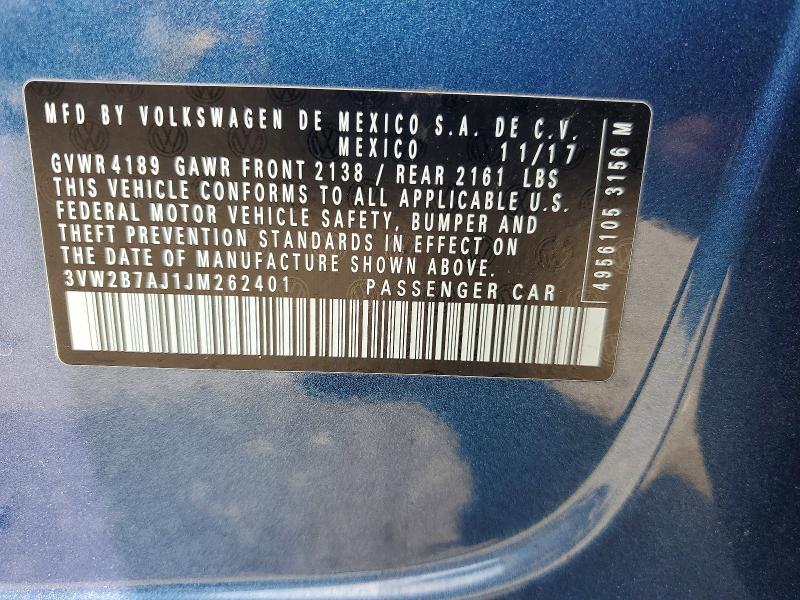 Auction sale of the 2018 Volkswagen Jetta, vin: 3VW2B7AJ1JM262401, lot number: 63517446