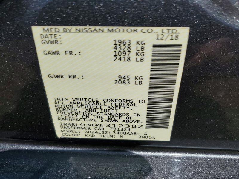 65561106 :رقم المزاد ، 1N4BL4CV6KN312382 vin ، 2019 Nissan Altima مزاد بيع