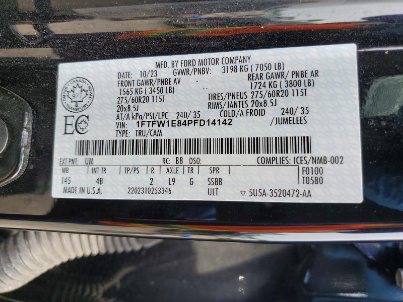 65167736 :رقم المزاد ، 1FTFW1E84PFD14142 vin ، 2023 Ford F150 مزاد بيع