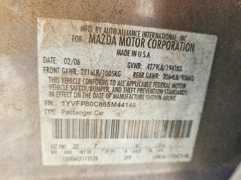 Продажа на аукционе авто 2006 Mazda 6, vin: 1YVFP80C865M44148, номер лота: 64431486