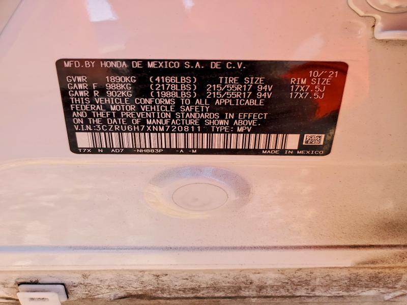 66020516 :رقم المزاد ، 3CZRU6H7XNM720811 vin ، 2022 Honda Hr-v مزاد بيع