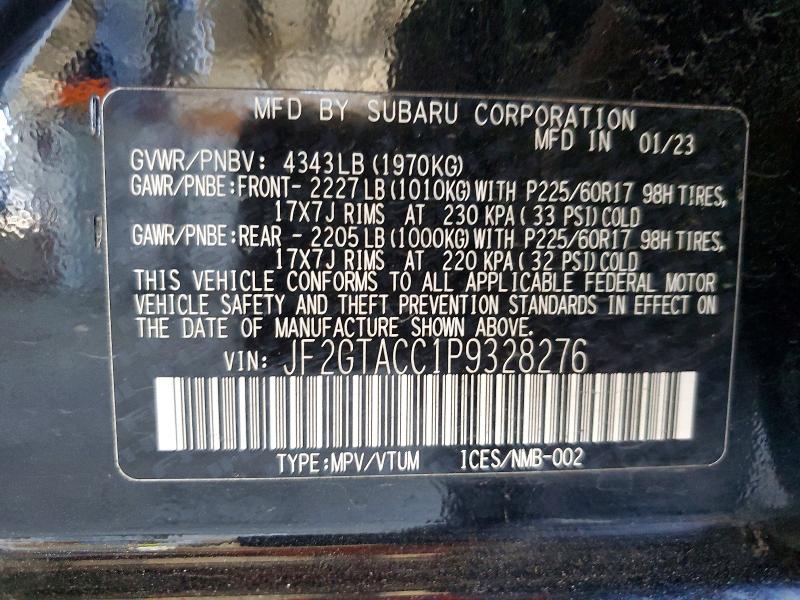 Продажа на аукционе авто 2023 Subaru Crosstrek, vin: JF2GTACC1P9328276, номер лота: 66633966